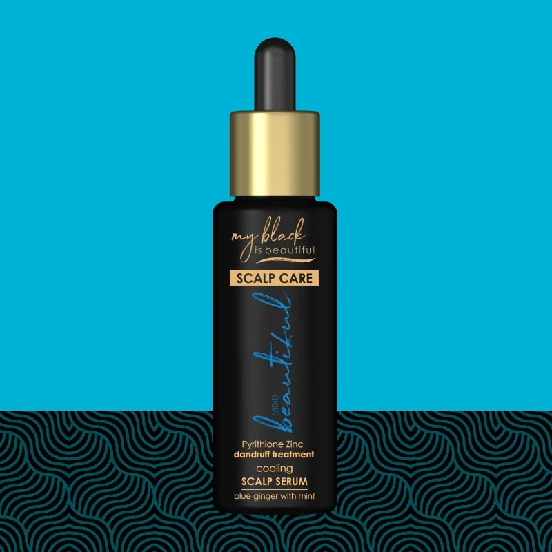 my black Blue Ginger Cooling Scalp Serum For Curly & Coily Hair
